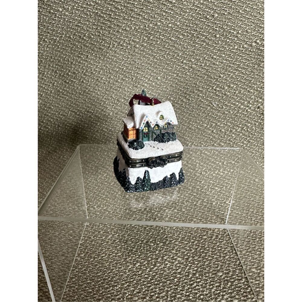 Vtg 90s Thomas Kinkade Ornament Ceramic Box Stonehearth Christmas Mini 1.5”